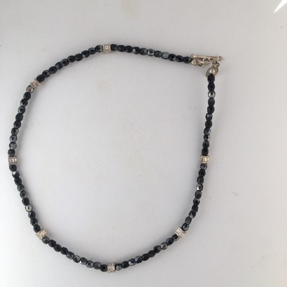 Black beads with crystal beads necklace